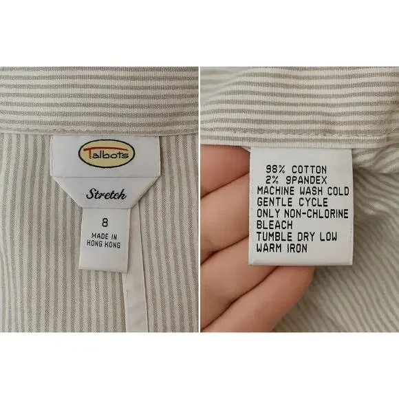Talbots Blazer Women 8 Beige White Seersucker Stretch Cotton Jacket Button Front - Picture 2 of 9